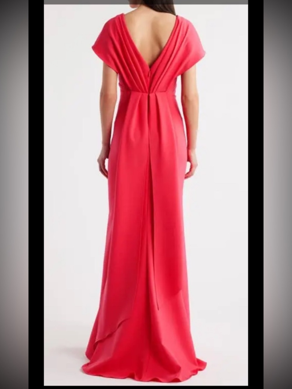 Amsale Flutter Sleeves Crepe Gown, Sz 4, New,$1250, Red With Pink Shade - Picture 2 of 13